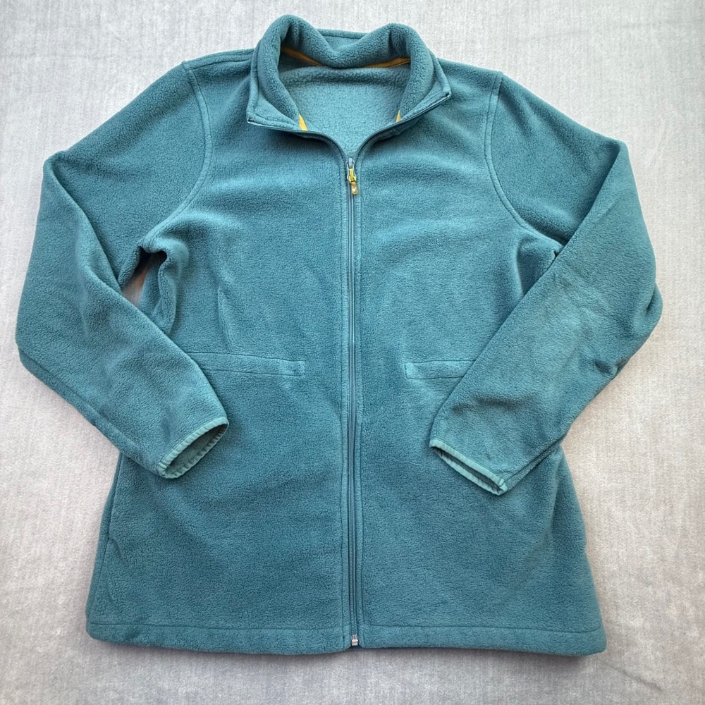 Woolrich Womens‎ Teal Blue Full Zip Fleece Jacket Size Large Mock Neck Pocket
